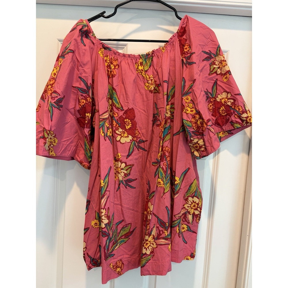 FREE PEOPLE 100% Cotton Oversized Tropical Top W/Pockets Size L Hawaiian